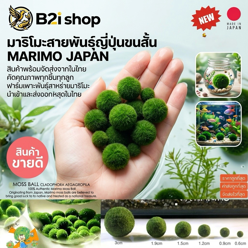 [โปรโมชั่นสั่ง5ลูกแถมปุ๋ย] มาริโมะสายพันธุ์ญี่ปุ่น ขนสั้น MARIMO สินค้าพร้อมจัดส่ง มาริโมะ moss ball มอสบอล ตู้กุ้ง ปลา