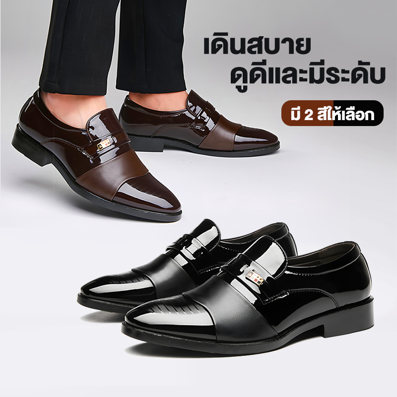 💥ส่งจากไทย💥รองเท้าหนังแบบผูกเชือก หนังแก้วมันวาว นุ่มสบาย รองเท้าผู้ชาย ผ้าคุณภาพสูง สีดำ/สีน้ำตาล ไซส์ 40-44
