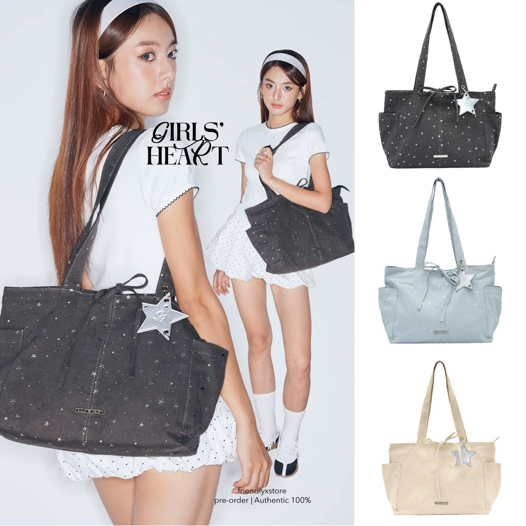 (pre-order) girls’ heart - star polka dot tote bag ของแท้