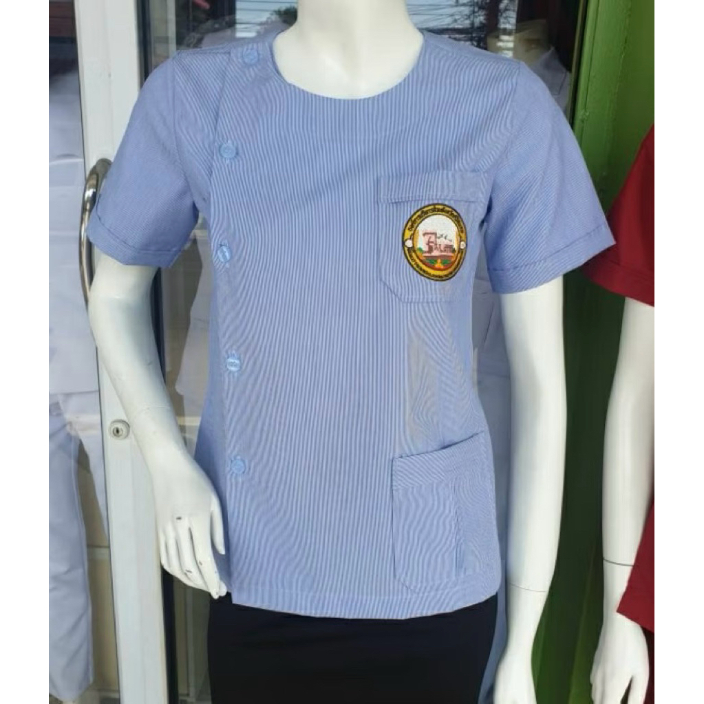 เสื้ออนามัยริ้วฟ้า ตรา อบจ ศรีสะเกษ