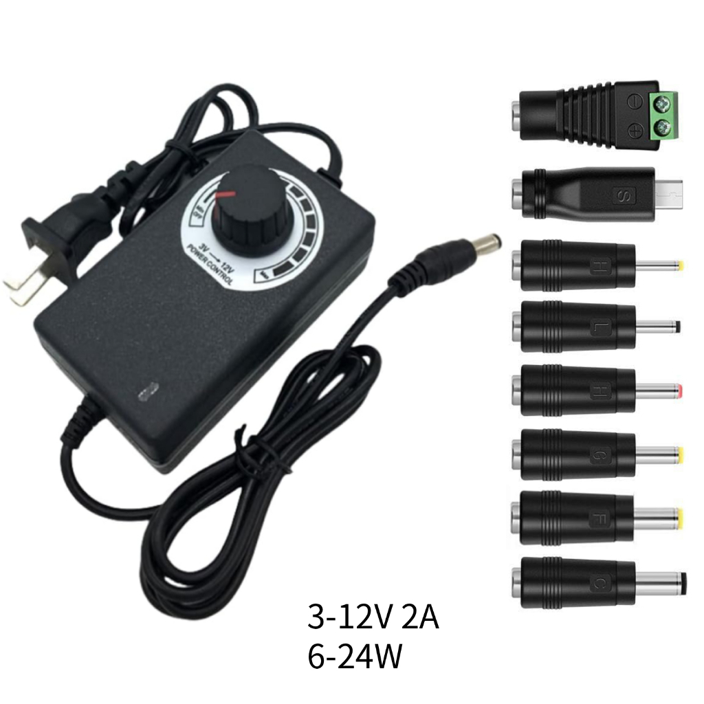 12V อะแดปเตอร์พัดลม 100-240V AC เป็น 3-12V 2A DC 24W ปรับแรงดันไฟได้ ขั้วต่ออะแดปเตอร์ AC DC charger