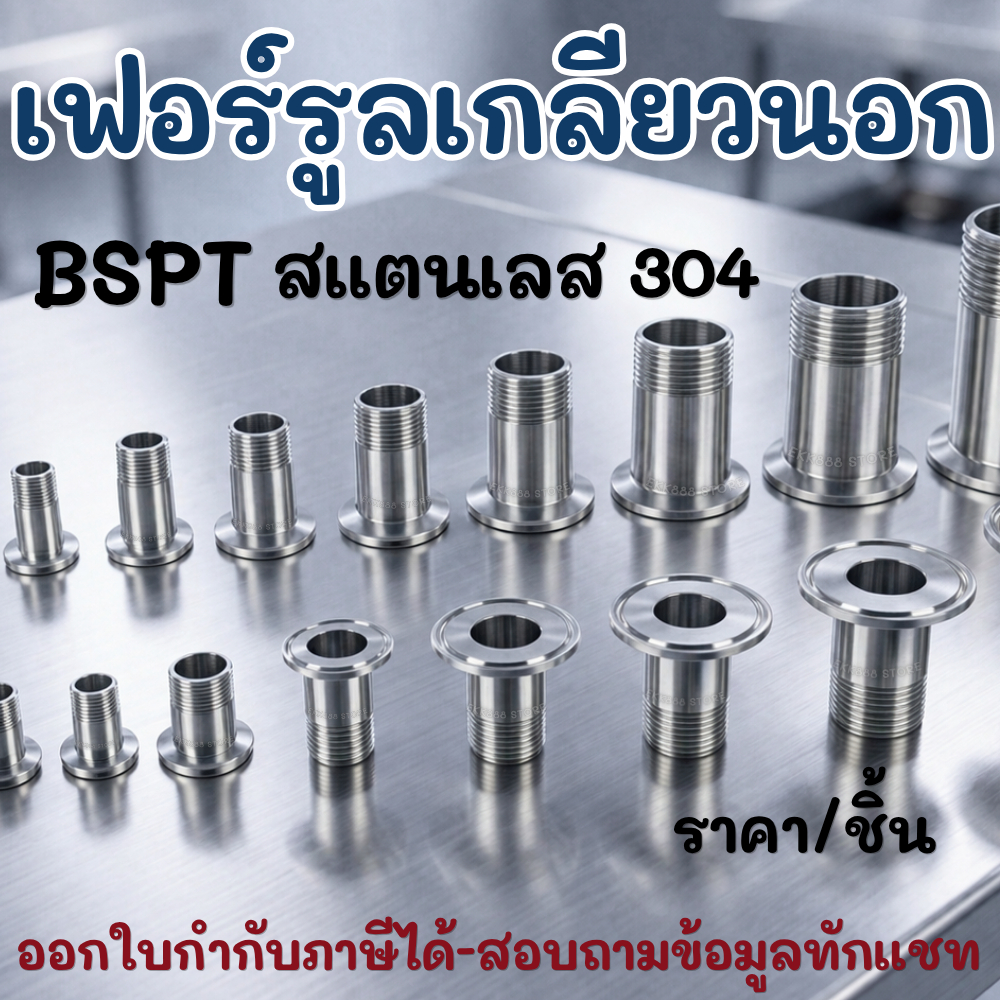 เฟอร์รูลเกลียวนอก BSPT สแตนเลส 304  Male Thread Ferrule BSPT – Stainless Steel 304
