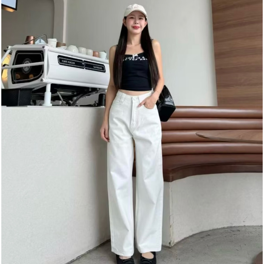 ส่งต่อ Berlin Star | กางเกงยีนส์สีขาวเอวสูง ทรงกระบอก