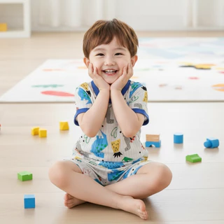 Babyonline(Y299)A1 (ส่งด่วน1วัน)ชุดนอนสำหรับเด็กแขนสั้นขาสั้นลายการ์ตูนน่ารัก มีกระดุมไหล่ ผ้าร่อง