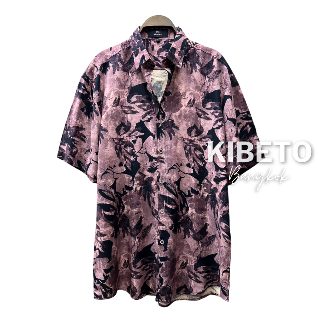 Kibeto เสื้อฮาวาย เสื้อสงกรานต์ ลายดอกศิลป์ สีม่วง ผ้าสปันเรยอน ผ้านิ่ม ใส่สบาย M L XL 2XL 3XL