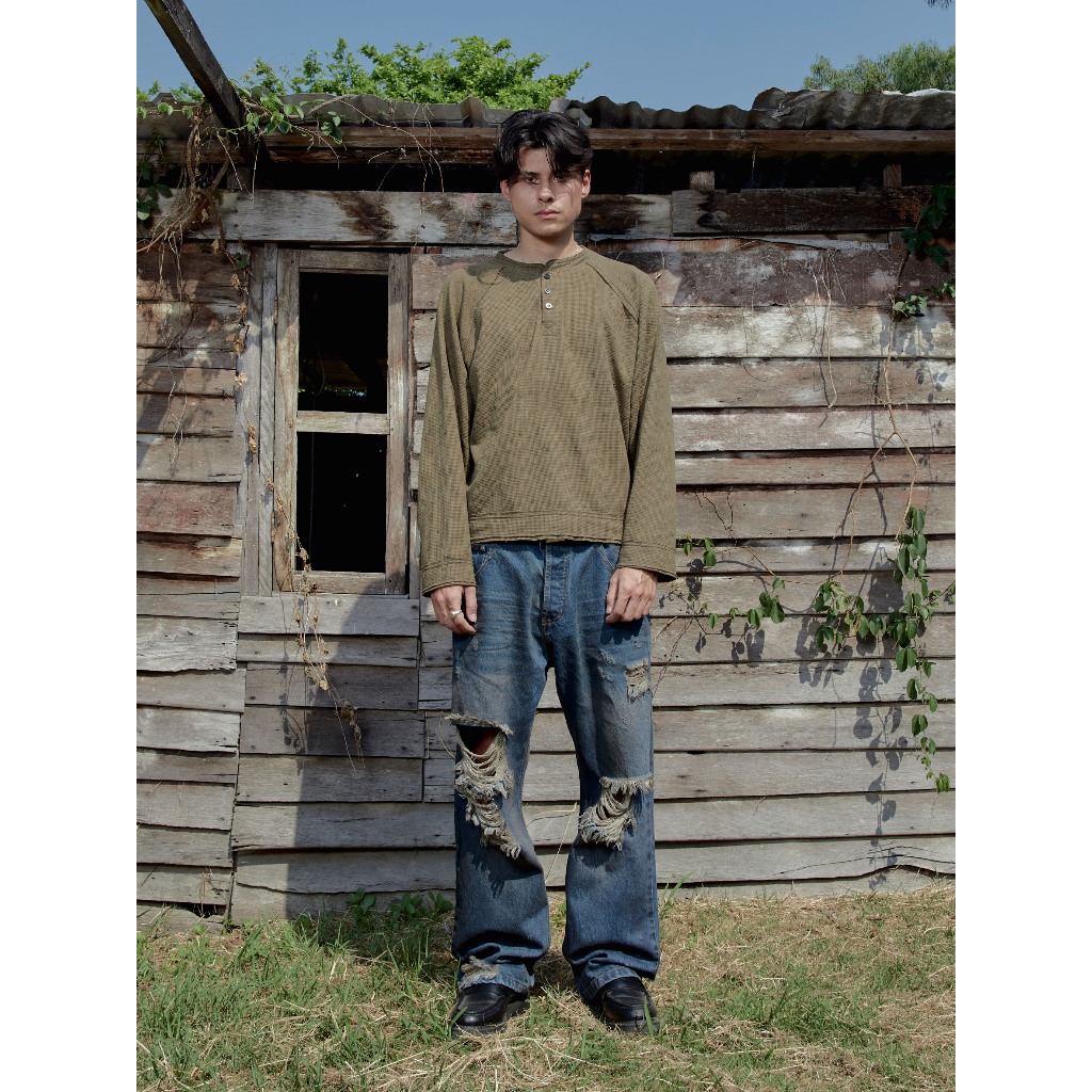 Henley Shirt long Sleeve Waffle / เสื้อเฮนรี่ แขนยาว ผ้าวาฟเฟิล คอกระดุม ราคา ถูกที่สุด ดีลบีเคเค แกลเลอรีภาพที่ 6