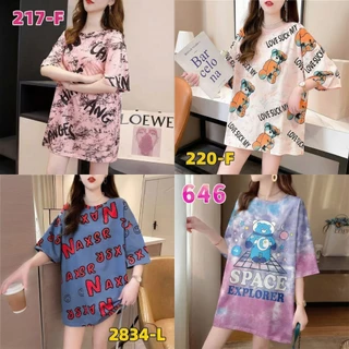 เสื้อยืดแขนสั้นแฟชั่นผู้หญิงฤดูร้อนสไตล์ใหม่พิมพ์ขนาดใหญ่หลวมฤดูร้อนเกาหลีผ้าฝ้ายคอกลมยาวปานกลางเสื้อยืดการ์ตูนน่ารัก