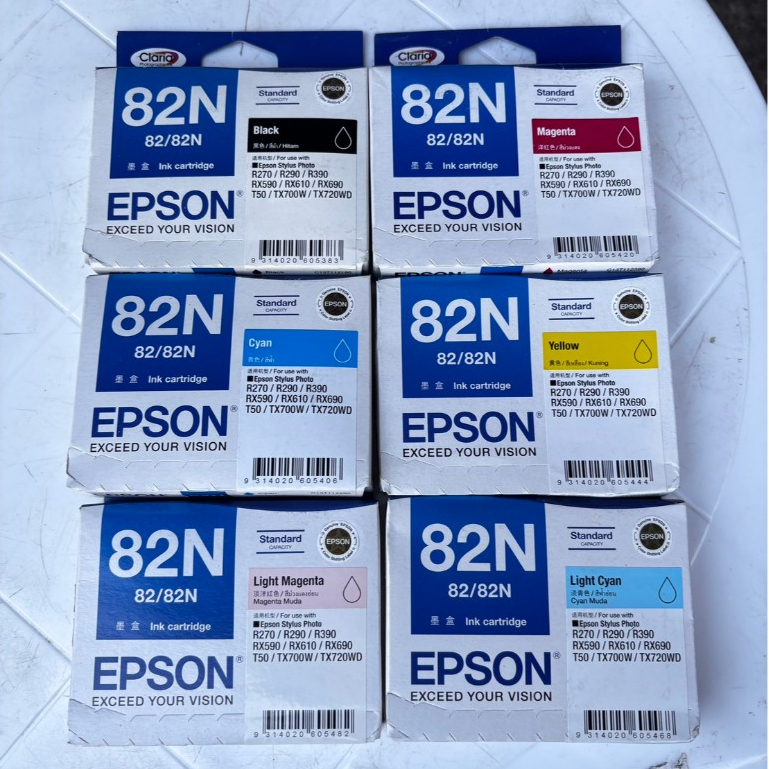 Epson82N (T0821N-T0826N) มี6สี Bk,C,M,Y,LC,LM  R270, R390, RX590, RX610, TX700W, TX720WDของเเท้100%