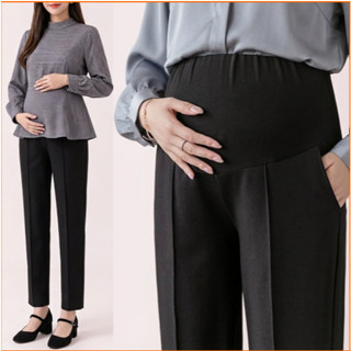 PL16 กางเกงคนท้อง สีดำ กางเกงทำงานคนท้อง ตีเกล็ดหน้า ผ้าดี ย…