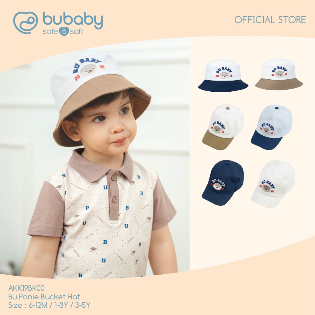 BU Baby Otter Collection Ponnie Cap & Bucket หมวกเด็กปักลาย Bu Baby กันแดด ระบายอากาศดี ปรับขนาดได้ ใส่สบาย 6เดือน–5ปี