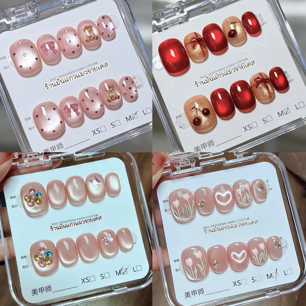 JL212-215 พร้อมส่งในไทย เล็บปลอมงานสีเจล งานHandmade (อ่านรายละเอียดก่อนสั่งซื้อ) แบบ 10 เล็บ ฟรีชุดอุปกรณ์ติดเล็บ