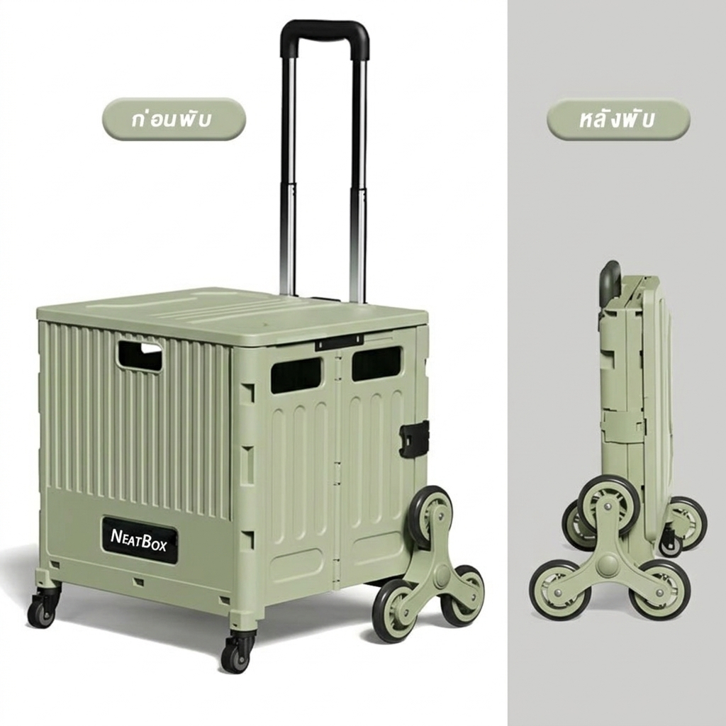 NeatBox รถเข็นพับได้ ขึ้นบันได 3 ล้อ รุ่นหนาพิเศษ พับง่าย ใช้ซื้อของ ขนของ รับพัสดุ