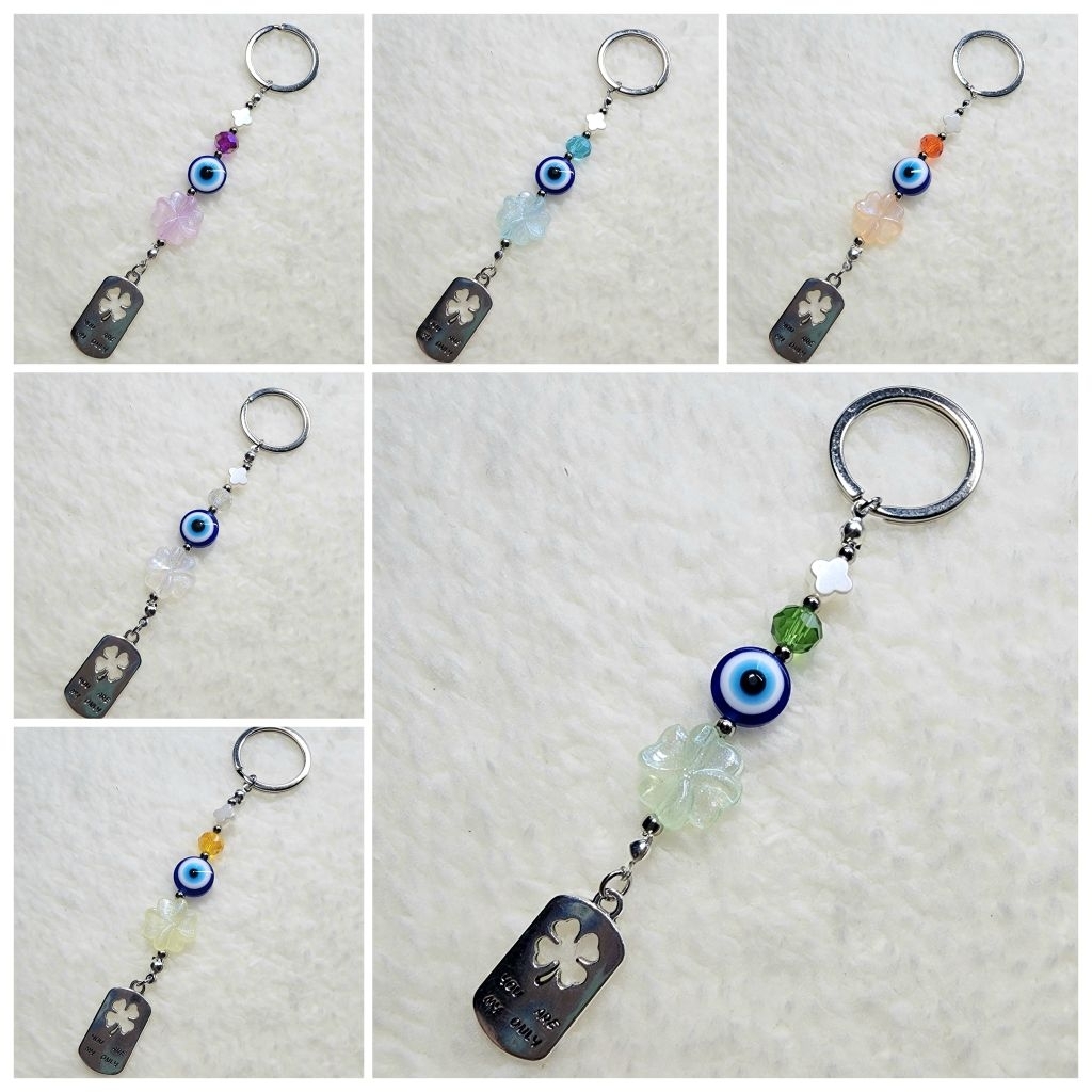 Keychain >> EVIL EYE 🧿 CLOVER ☘️ พวงกุญแจ ที่ห้อยมือถือ ที่ห้อยโทรศัพท์ | เครื่องราง ปกป้อง | ของขวั