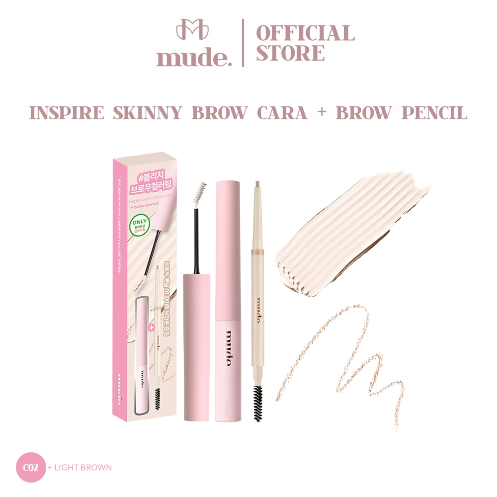 [ตะกร้า SALE อ่านก่อนสั่ง] สีขาว ฟอกคิ้วMUDE INSPIRE SKINNY BROW CARA + BROW PENCIL SET สี C02 COTTON (มาสคร่าปัดคิ้ว)