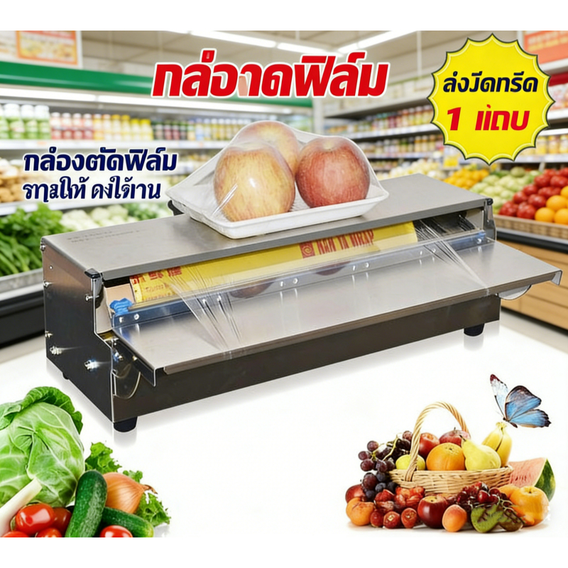 กล่องตัดฟิล์มยืด สแตนเลส แถมใบมีดสำรอง 1 ชุด ตัวเครื่องหนาพิเศษ ใส่ฟิล์มได้ทุกขนาดสูงสุด​ 18​ นิ้ว