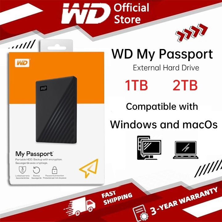 Western Digital HDD เอ็กซ์เทอร์นัลฮาร์ดดิสก์ WD My Passport USB3.0 ฮาร์ดดิสก์พกพา PORTABLE HARD DRIVE รับประกัน 5