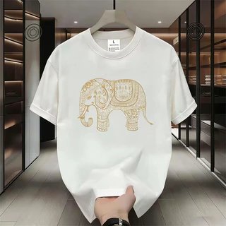 (จัดส่งตลอด 24 ชั่วโมง)เสื้อยืดผู้ชาย คอกลม ลายช้าง พิมพ์ลาย ทรงหลวม 4.01