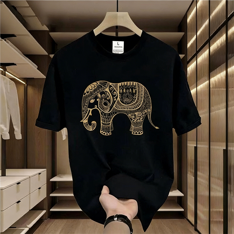 (จัดส่งตลอด 24 ชั่วโมง)เสื้อยืดผู้ชาย คอกลม ลายช้าง พิมพ์ลาย ทรงหลวม 4.01