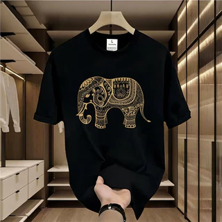 (จัดส่งตลอด 24 ชั่วโมง)เสื้อยืดผู้ชาย คอกลม ลายช้าง พิมพ์ลาย ทรงหลวม 4.01