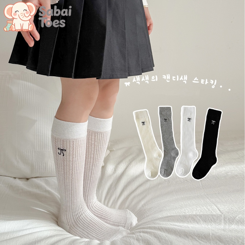 Sabai Toes ถุงเท้าขายาวสำหรับเด็กผู้หญิงสไตล์เกาหลี ตกแต่งด้วยโบว์ น้ำหนักเบา ระบายอากาศได้ดี น่ารักและใส่สบาย