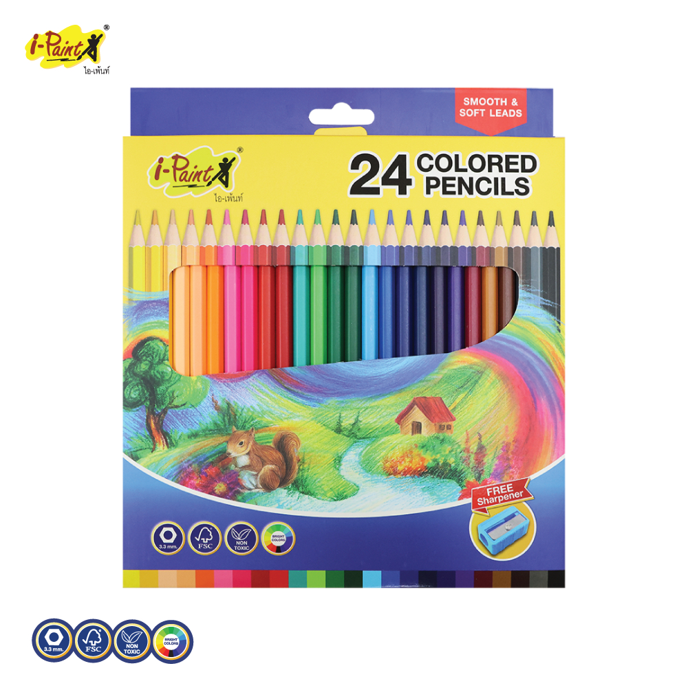 i-Paint أقلام تلوين خشبية 12 / 24 / 36 لوناً مع مبراة — صورة 6