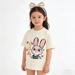 MC222 เสื้อยืดเด็ก ลายการ์ตูนกระต่าย/จิ้งจอก ผ้านิ่ม ใส่สบาย
