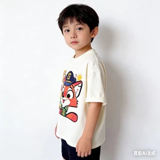 BB222 เสื้อยืดเด็ก ลายการ์ตูนกระต่าย/จิ้งจอก เสื้อเด็กแขนสั้น ผ้านิ่ม ใส่สบาย แฟชั่นเด็ก 2-10 ปี