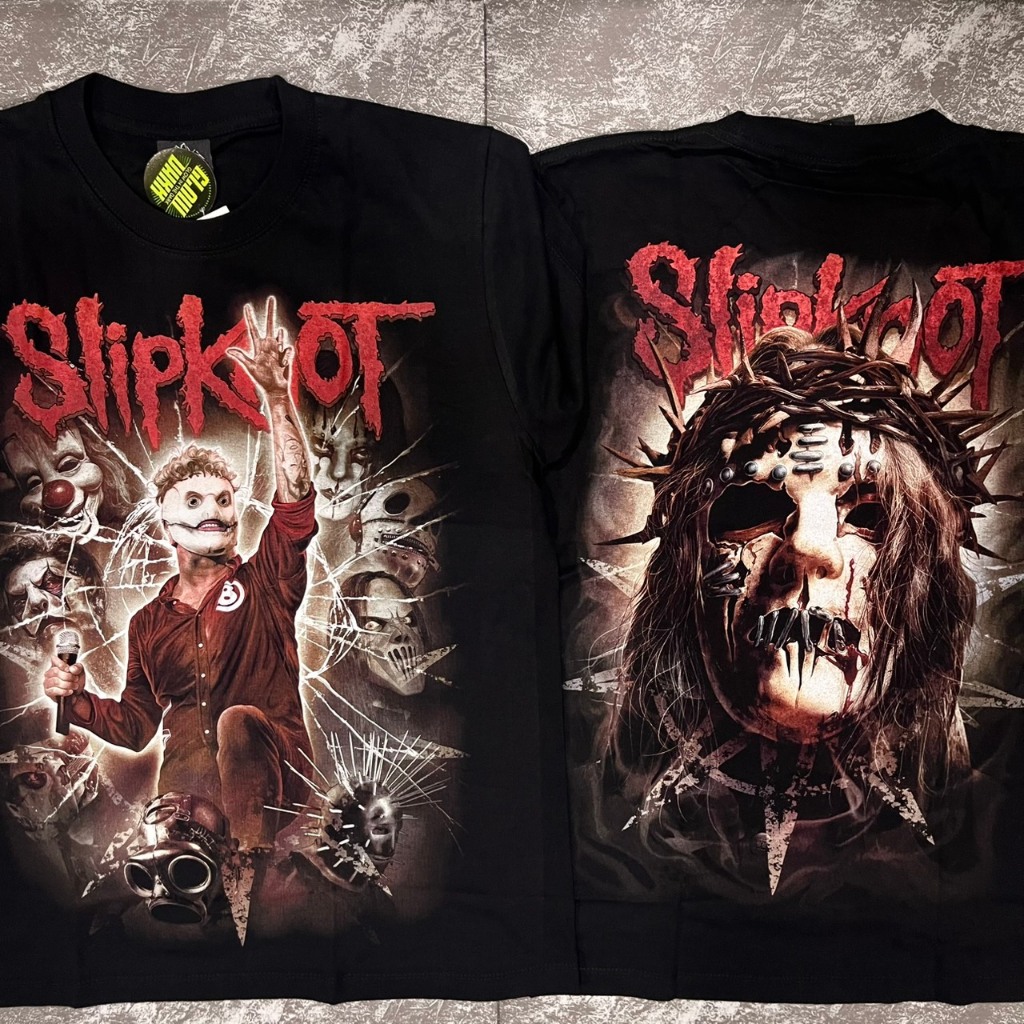 เสื้อยืดSlipknotมงกุฎหนาม(ป้ายRocktee เรืองแสง) ผ้าCotton100