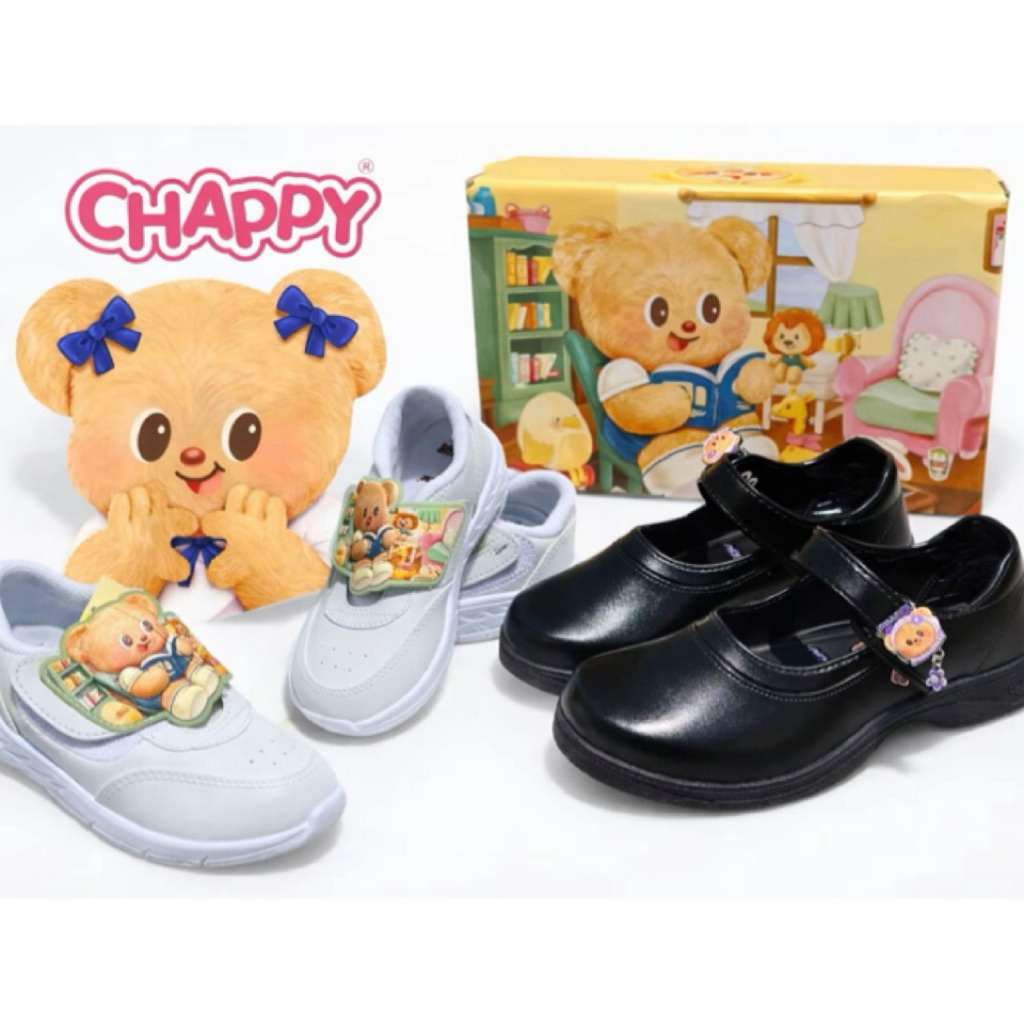 💦พร้อมส่ง💦 CHAPPY ลิขสิทธ์แท้ รุ่น BBC-1 , BBC-2 รองเท้านักเรียนหญิง หมีเนย รองเท้าหนังดำ ผ้าใบ Size 25-42 รองเท้าอนุบาล