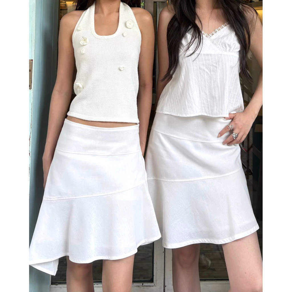 Benabaker Kiko Skirt กระโปรงยาวแนวเฉียง กระโปรงดำ กระโปรงขาว กระโปรงลายปัก