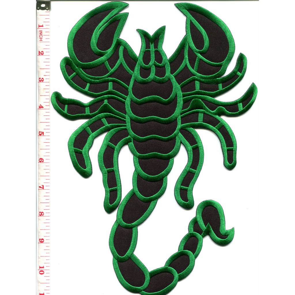 Green Scorpion biker tattoo Big XL 7.63 x 11 inches embroidered applique iron-on patch (234)