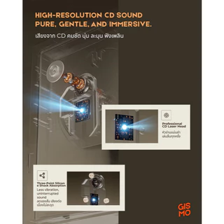 GISMO | CD Player Muse Clear เครื่องเล่นซีดี ดีไซน์โปร่งใสพรีเมียม ฟัง CD Bluetooth มีแบตในตัว เสียง Hi-Fi แต่งห้องได้