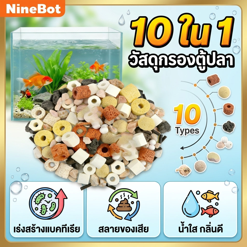 หินกรองตู้ปลา วัสดุกรอง ตู้ปลา เซรามิคริงค์ มีหลายรูปทรงให้เลือก กรองน้ำบ่อปลา มีรูพรุน ช่วยดูดกลิ่น