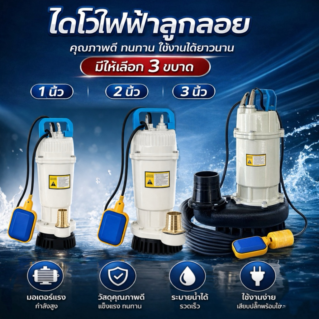 MASAKI ไดโว่ไฟฟ้า (ลูกลอย) 1 นิ้ว และ 2 นิ้ว ปั๊มแช่ ดูดโคลน 3 นิ้ว รุ่น MT-1300A (3 นิ้ว)