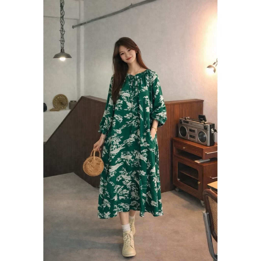 ชุดเดรสยาว คอจีน over size พร้อมส่ง😍จำนวนเหลือน้อยลดราคา
