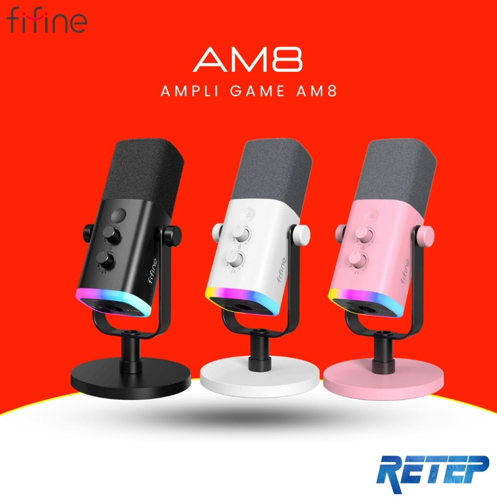 FIFINE AMPLIGAME AM8 USB/XLR DYNAMIC MICROPHONE W/ RGB ไมโครโฟนไดนามิก สำหรับพอดแคสต์ สตรีม เกมเมอร์