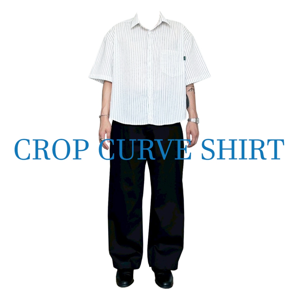 JAMANBKK / CROP CURVE SHIRT / เสื้อเชิ้ต แขนสั้น ทรงครอป