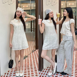 3pcs.basket Marine lace dress เดรสลูกไม้สีครีม