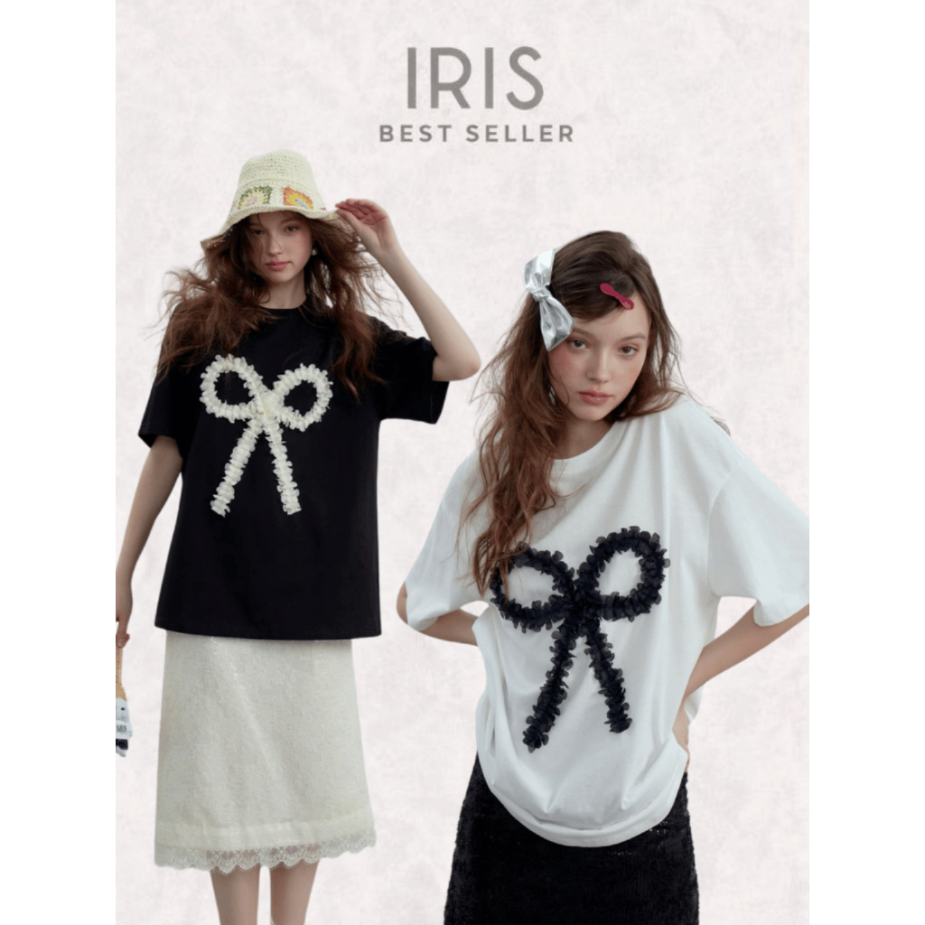 ( พร้อมส่ง ) สินค้าลิขสิทธิ์แท้ IRIS FASHION IS72357Party bow shirt เสื้อยืดแฟชั่น ลายโบว์ หรูหรา  ผ้านิ่มสบาย
