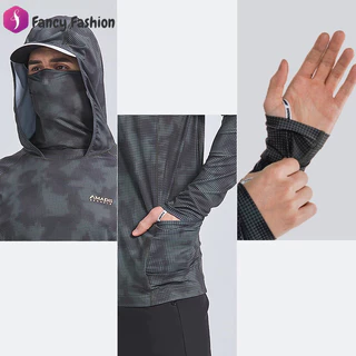 Fancy Fashion UPF50+ เสื้อแจ็คเก็ตกันแดดแขนยาวมีฮู้ดสำหรับผู้ชาย เนื้อผ้าระบายอากาศได้ดี