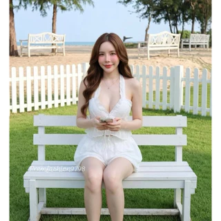 @PReM ชุดเซทผ้าโรซี่งานลุคคุณหนูแต่งอะไหล่ลูกไม้กางเกงบอลลูนทรงน่ารัก