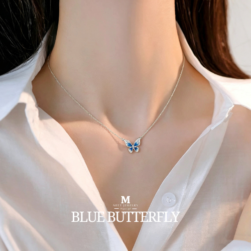 MEET💕พร้อมส่ง สร้อยเงิน Blue Butterfly สร้อยเพชร สร้อยแฟชั่น สร้อยคอเงินแท้ สร้อยคอจี้ สร้อยคอเกาหลี