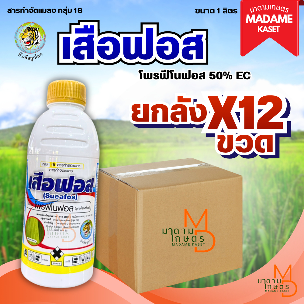 ยกลังx12ขวด**จำกัดออเดอร์ละ 1 ลัง** | เสือฟอส (โพรฟีโนฟอส50%EC) 1ลิตร ออกฤทธิ์แบบสัมผัส และแทรกซึม หนอน เพลี้ย แมลงบิน ก
