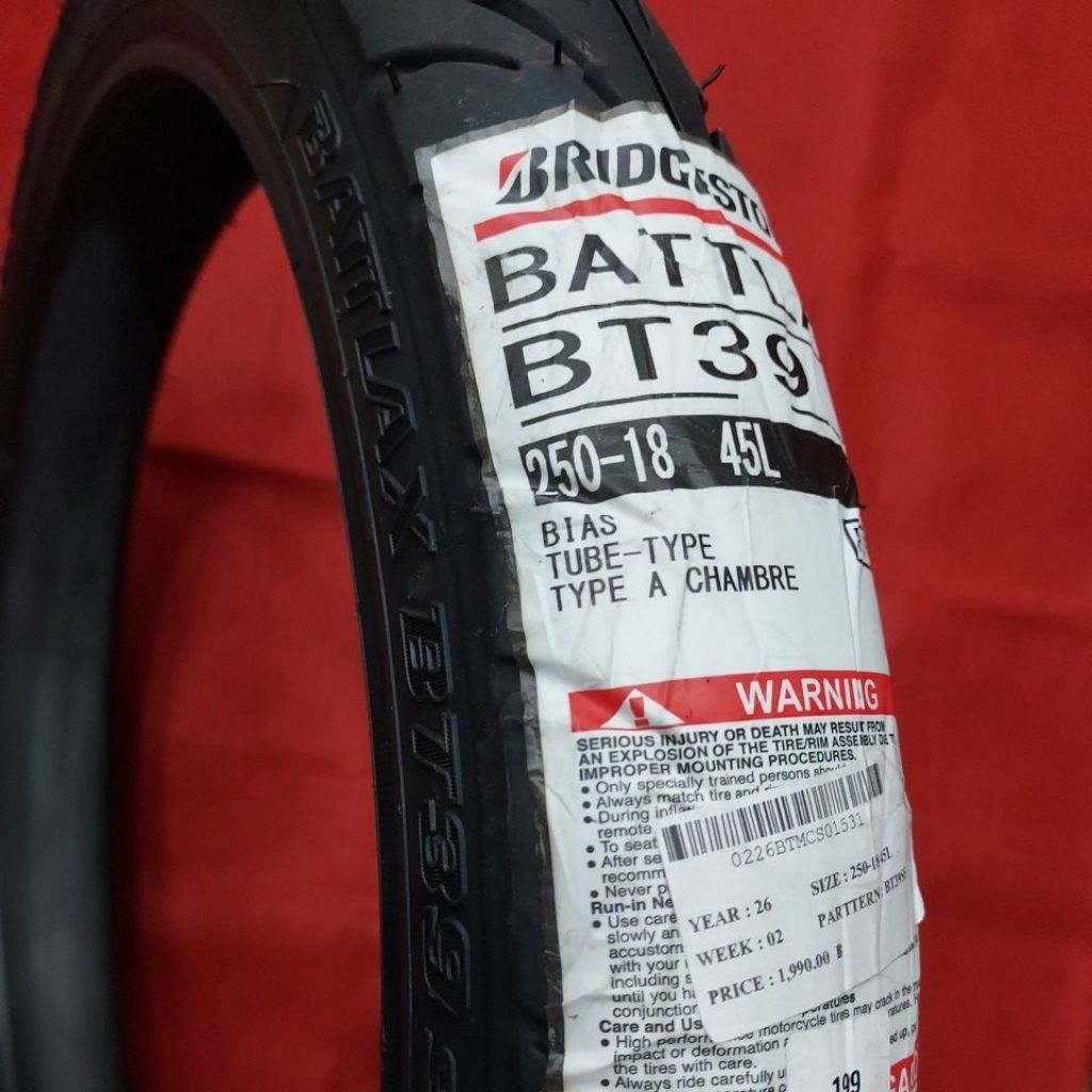 ยาง BRIDGESTONE BATLAX BT39 250-18  สำหรับรถรุ่นที่ใช้ขอบ18  ปี2026
