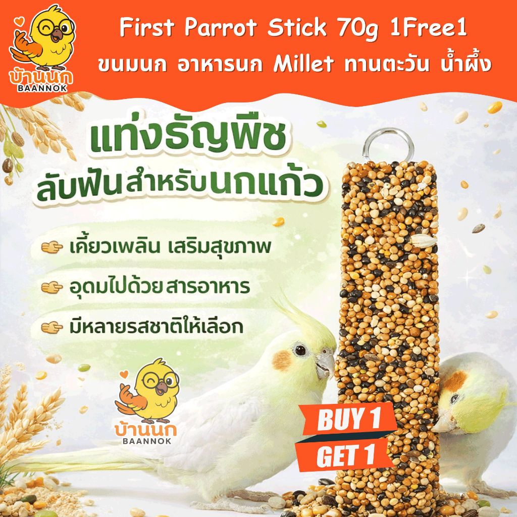 First Parrot Stick 70g 1Free1 ขนมนก อาหารนก Millet ทานตะวัน น้ำผึ้ง
