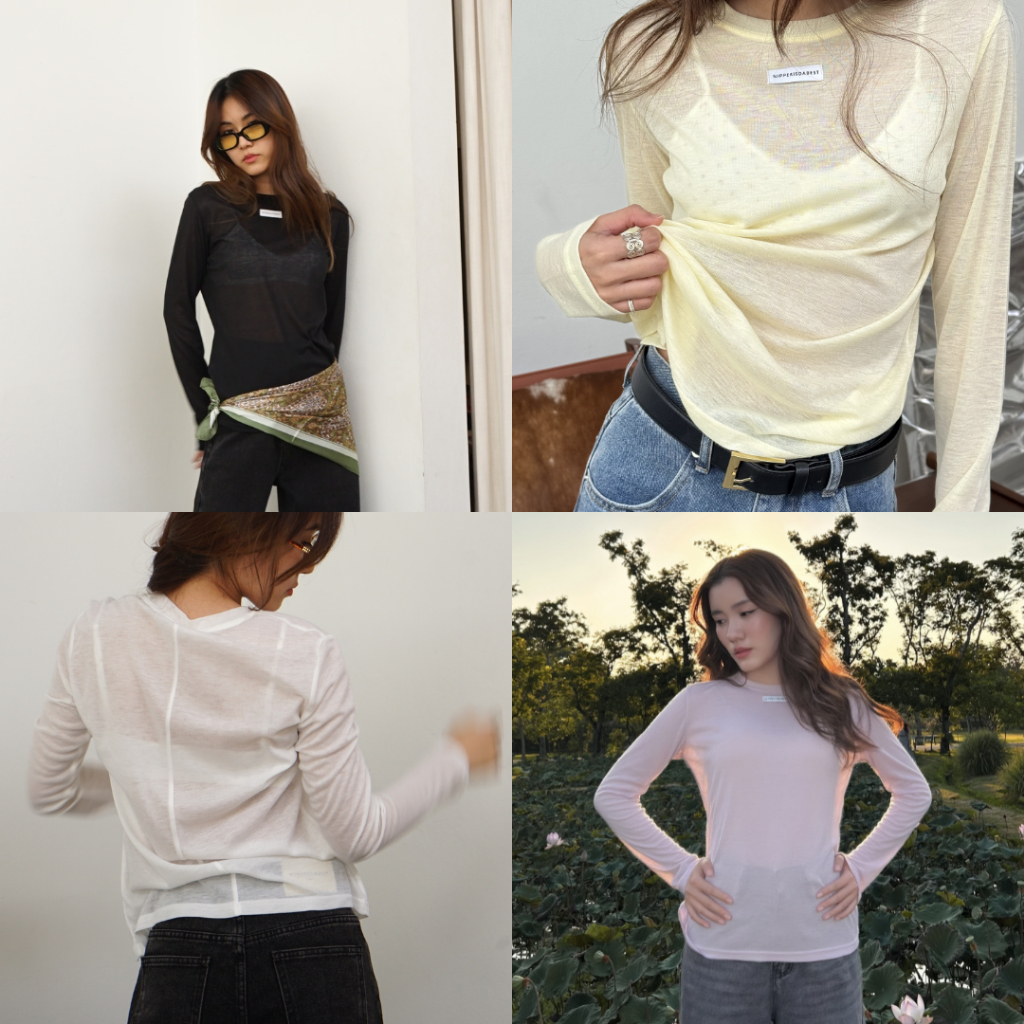 NIPPERISDABEST Soft Slay Top เสื้อแขนยาวซีทรูแต่งป้ายโลโก้กลางอก #NPT070 [ไม่มีแถมเสื้อด้านใน]