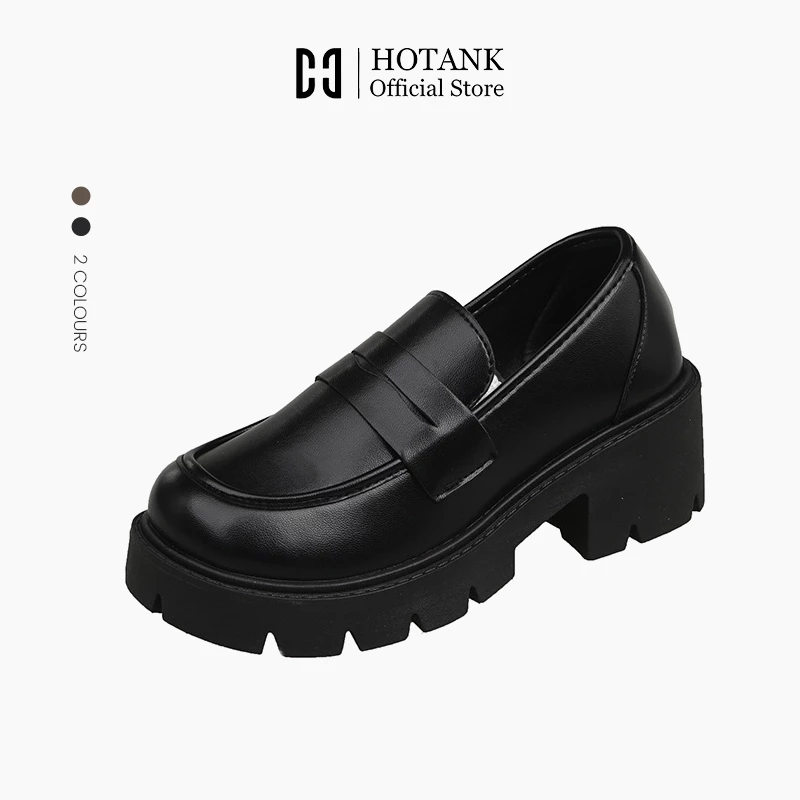 HOTANK (พร้อมส่งจากไทย) พื้นนุ่ม รองเท้าหนัง รองเท้าคัทชูหนังโลฟเฟอร์ สูงประมาณ 4.5 ซม. สไตล์อังกฤษย้อนยุค เรียบง่าย แฟช