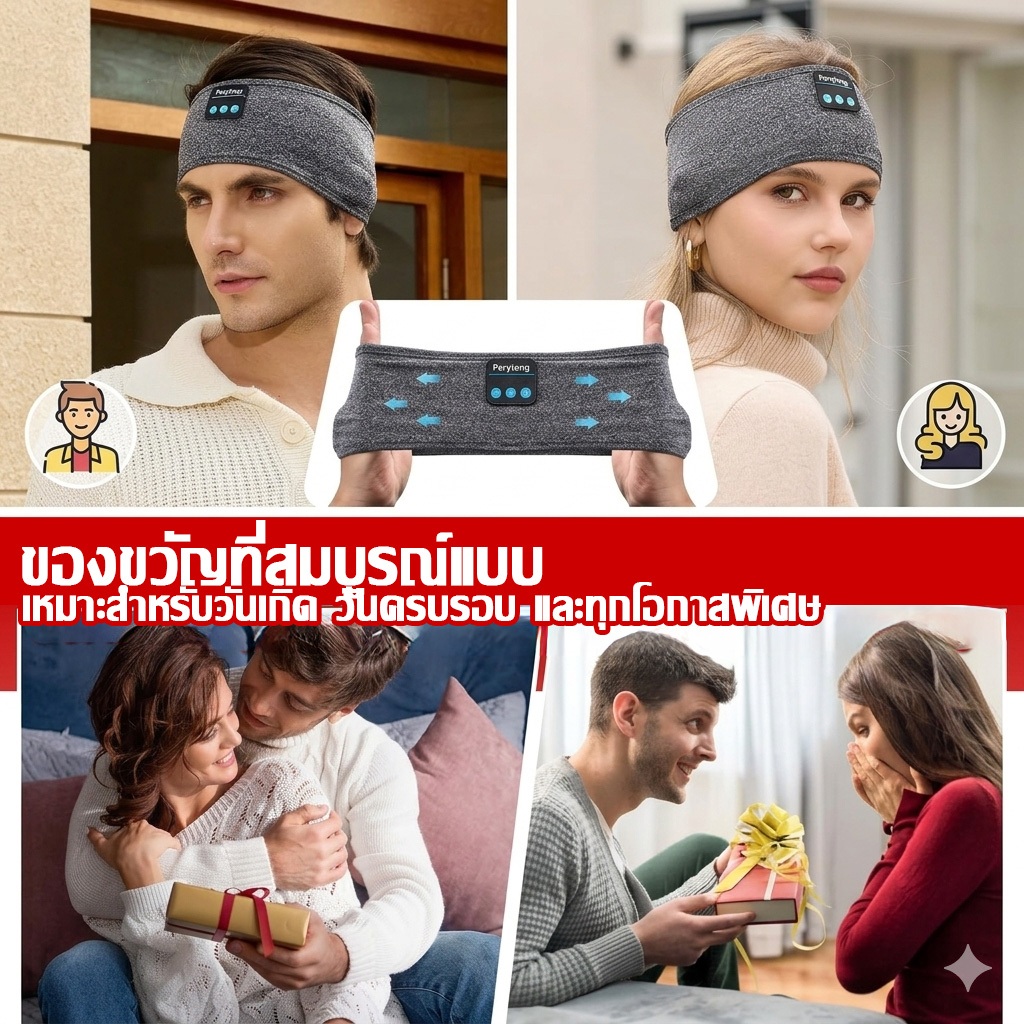 หูฟังนอนหลับ Bluetooth 5.4 แบบผ้าคาดศีรษะ หูฟังไร้สายใส่ออกกำลังกาย กันเหงื่อ Ultra-Thin HD ไม่เจ็บหูขณะนอนตะแคง รูปที่ 7