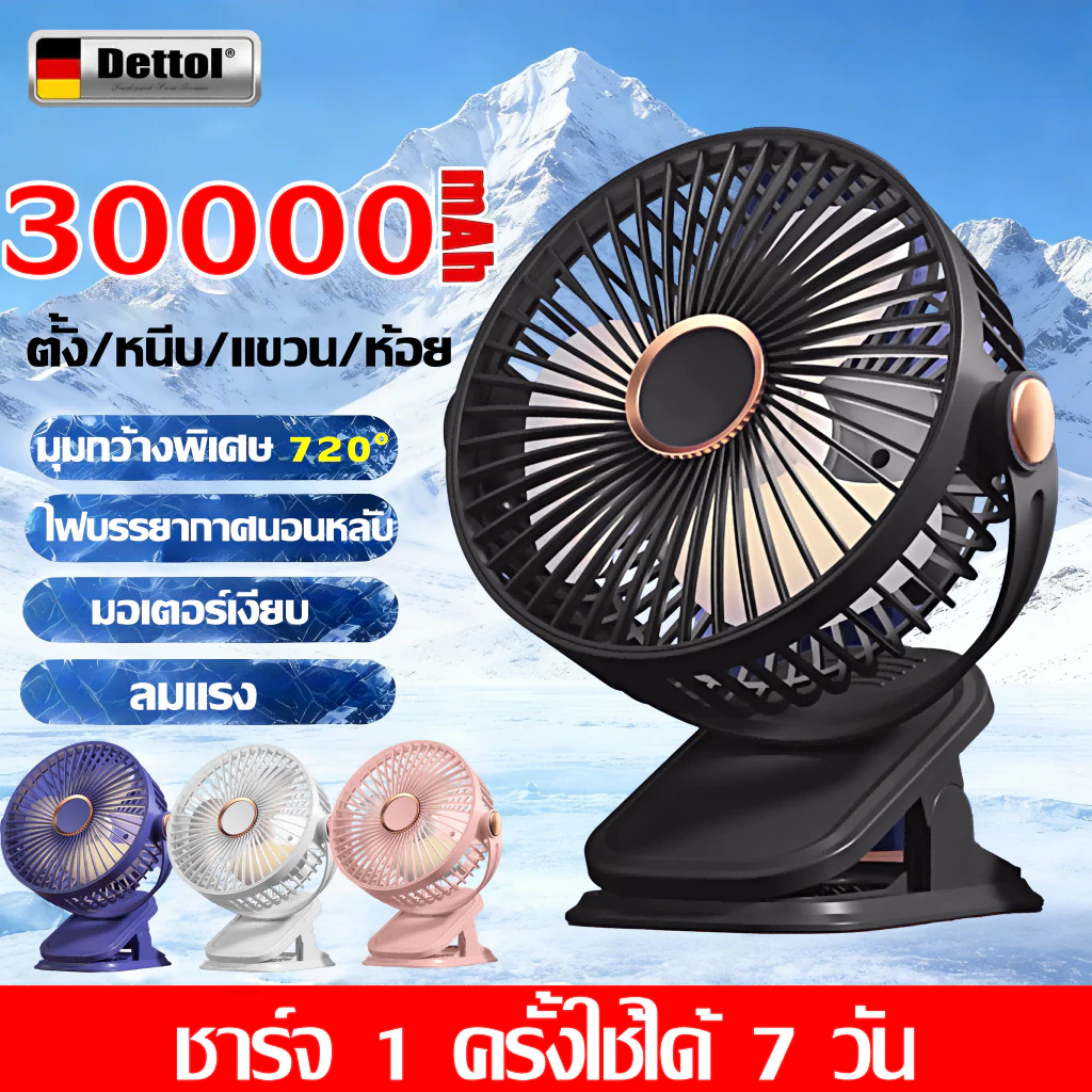 【รับประกัน20ป】 พัดลมหนีบ พัดลมพกพา ลมแรงมากสุด มุมกว้างพิเศษ 720° มอเตอร์เงียบ ปรับได้ 5 ระดับ ปรับไฟได้ 3 ระดับ แบตทน