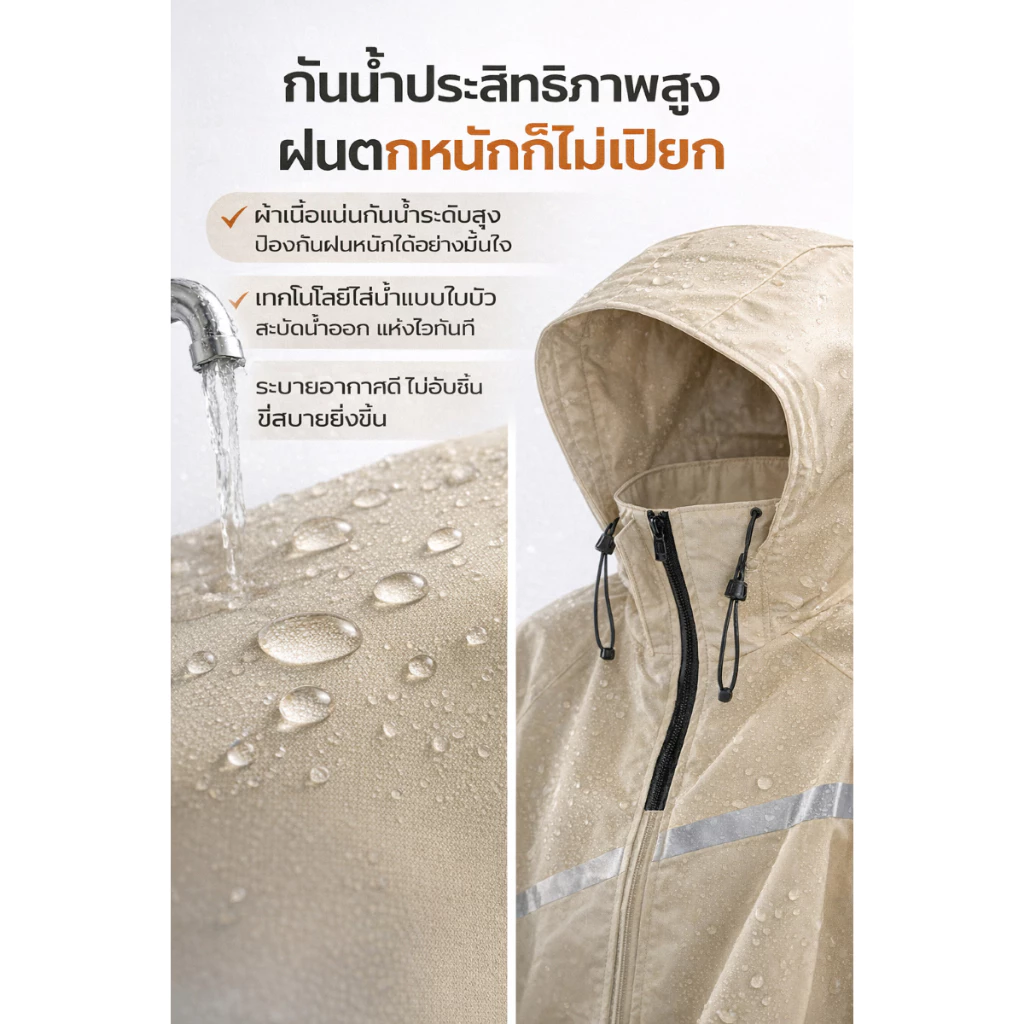 เสื้อกันฝนมีฮู้ด แบบยาว พร้อมแถบสะท้อนแสง สำหรับขี่มอเตอร์ไซค์ thumbnail 4
